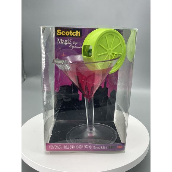 Scotch Magic Tape Dispenser Cosmo Pink Martini Cocktail Glass Lime Pen Holder - Picture 1 of 8